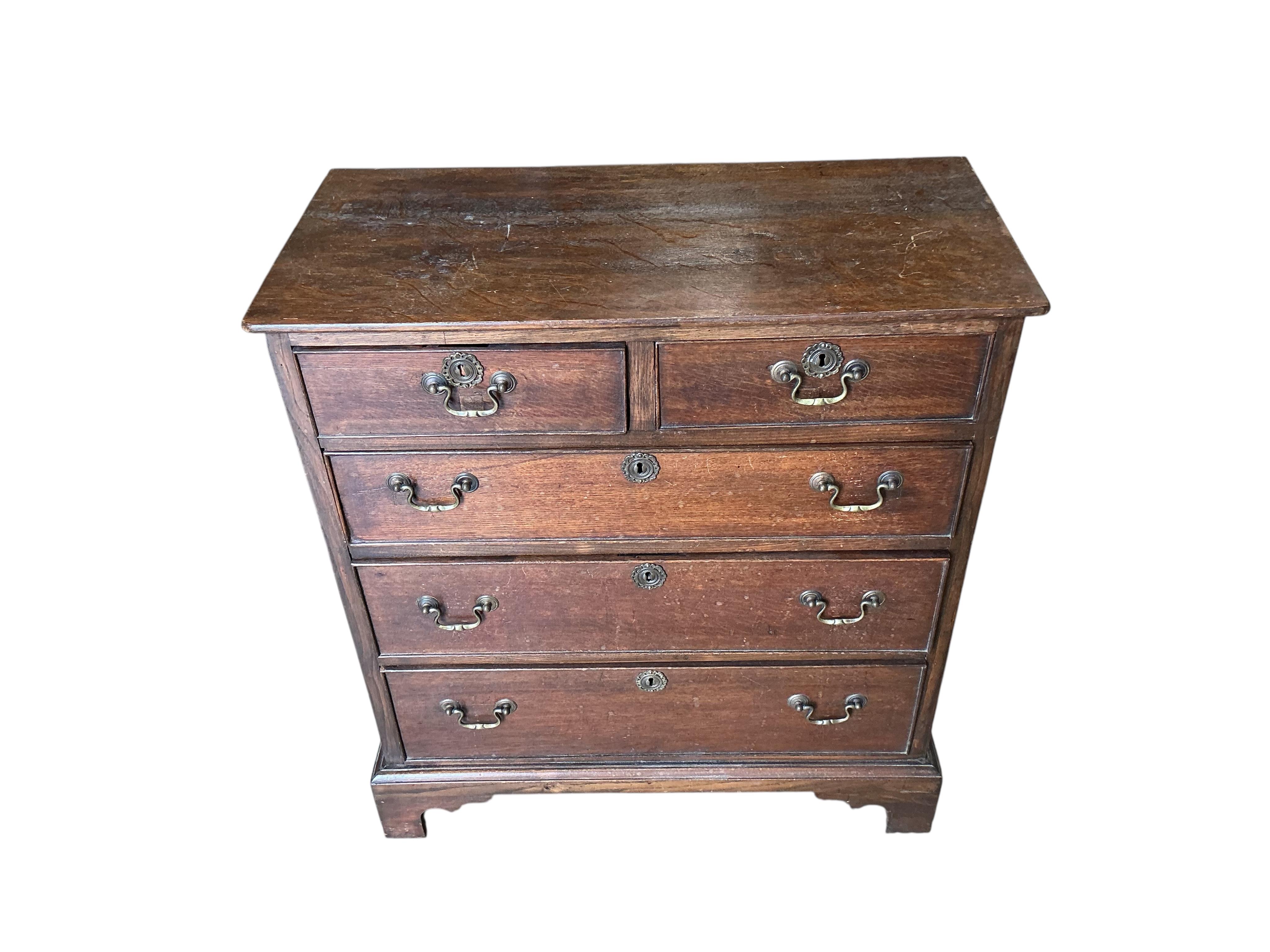 A small George III and later oak chest, width 71cm, depth 34cm, height 79cm